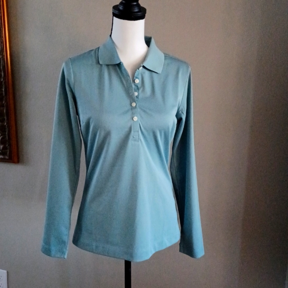 Nike Long Sleeve Polo Top in Teal Green